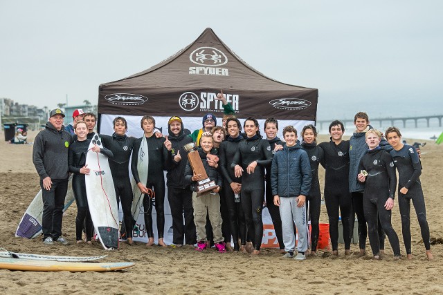 Mira Costa High School Surf Team with League Trophy